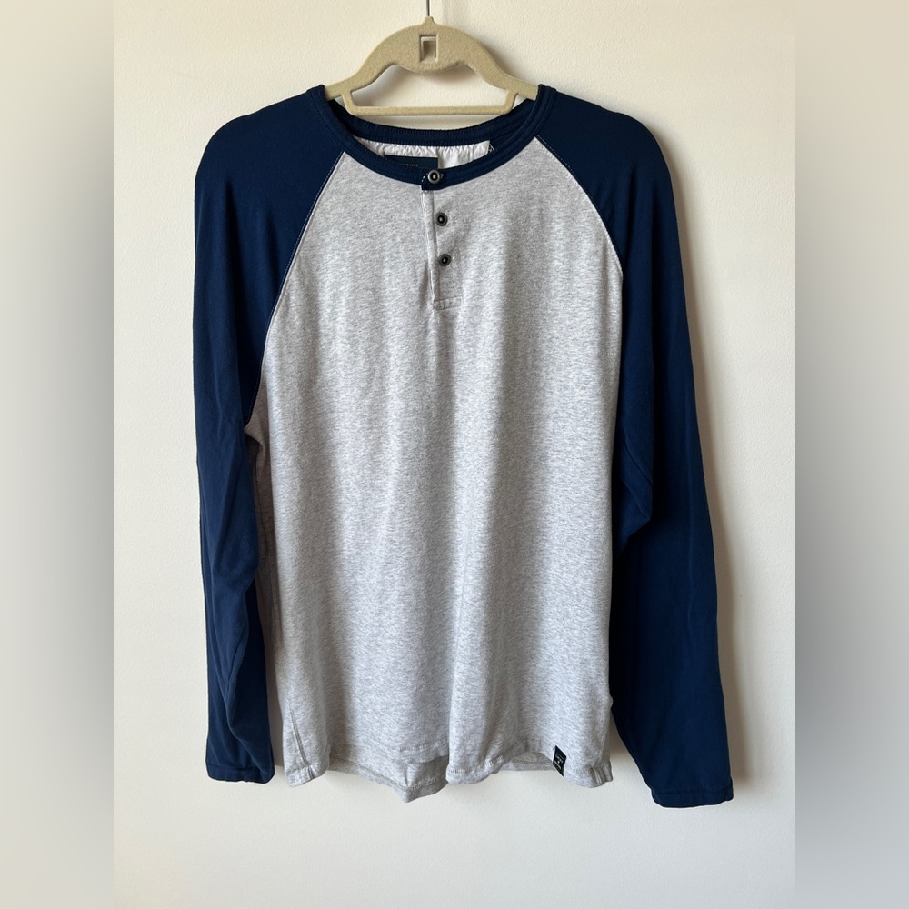 Lucky Brand Saturday Stretch Henley Long Sleeve Shirt Gray Navy L